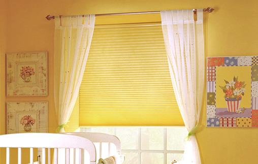 window shades in bright yellow for decorative touch
